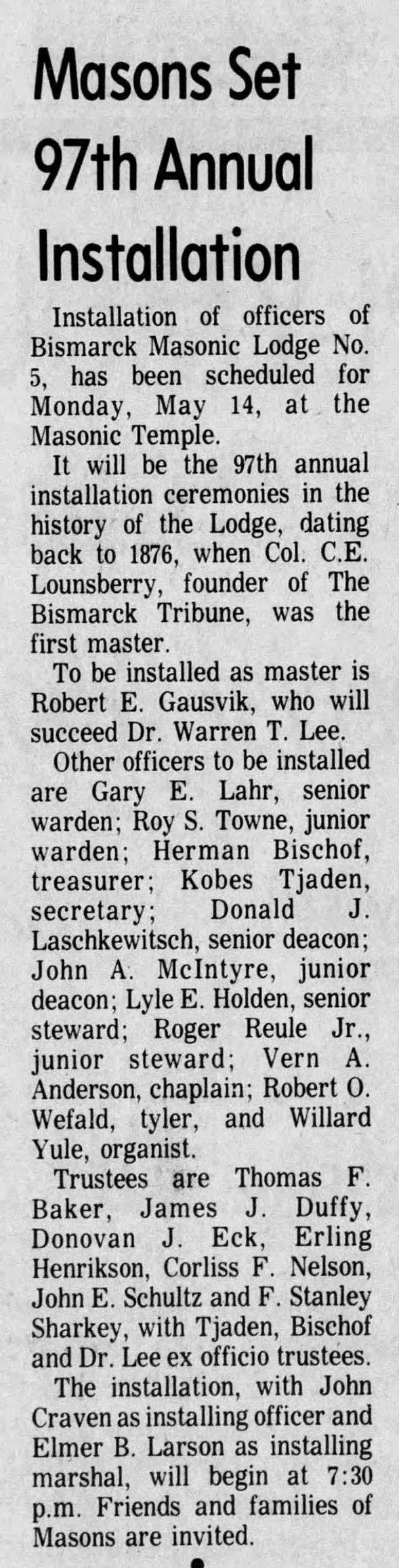 Clipping from The Bismarck Tribune